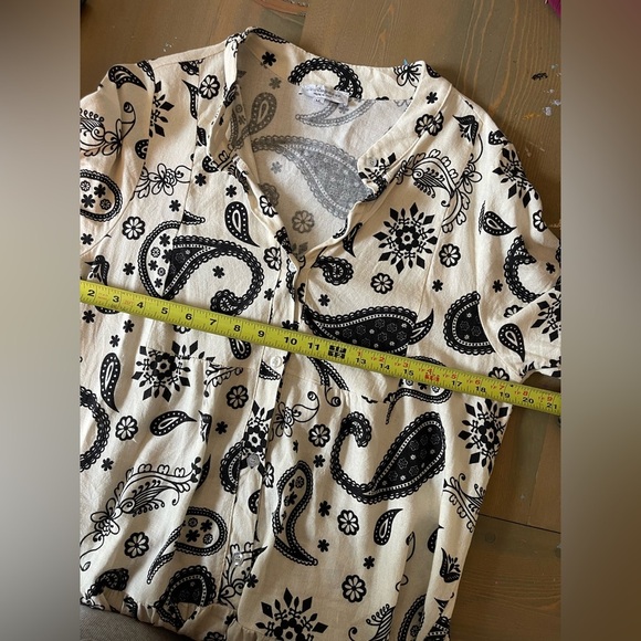 Italian Linen Blend Paisley Print Black and White Dress Size Medium - Picture 6 of 8